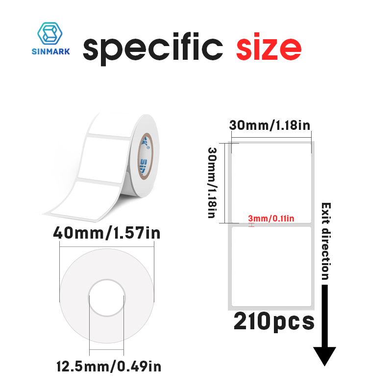 热敏合成纸 30mmX30mm 35mmX20mm 40mmX20mm 40mmX15mm 45mmX20mm 45mmX30mm 40mmX50mm 40mmX70mm 50mmX60mm 50mmX80mm 55mmX30mm 白色